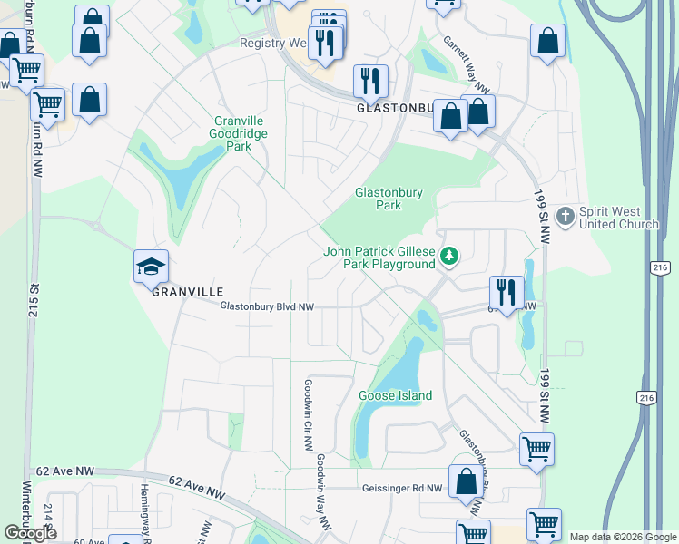 map of restaurants, bars, coffee shops, grocery stores, and more near 1324 George Close Northwest in Edmonton