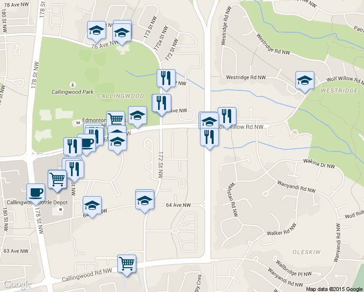 map of restaurants, bars, coffee shops, grocery stores, and more near 17143 69 Avenue Northwest in Edmonton