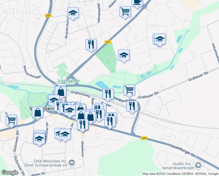 map of restaurants, bars, coffee shops, grocery stores, and more near in Schwarzenbek