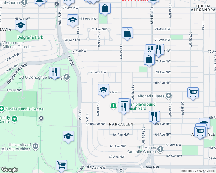 map of restaurants, bars, coffee shops, grocery stores, and more near in Edmonton