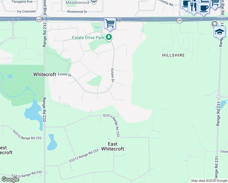 map of restaurants, bars, coffee shops, grocery stores, and more near 520 Estate Drive in Sherwood Park