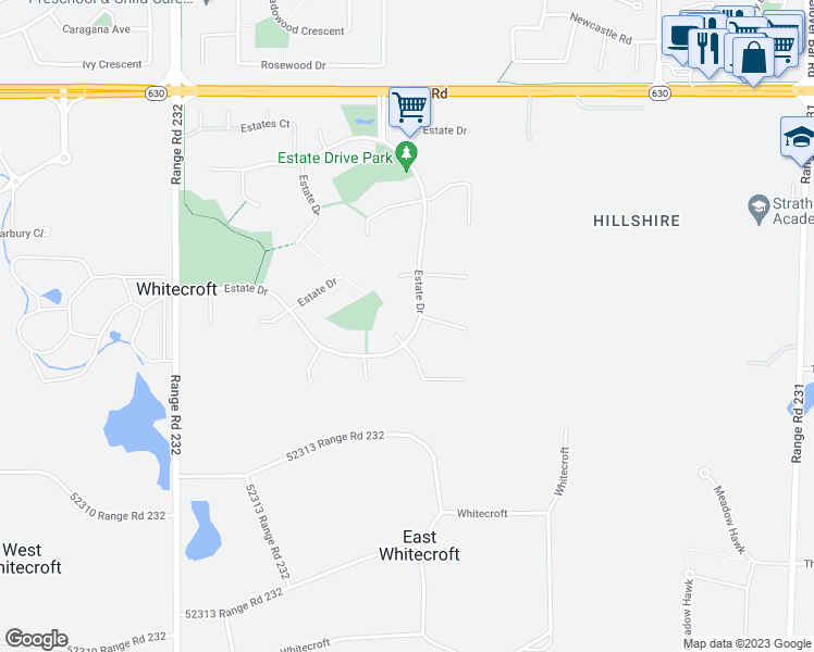map of restaurants, bars, coffee shops, grocery stores, and more near 520 Estate Drive in Sherwood Park