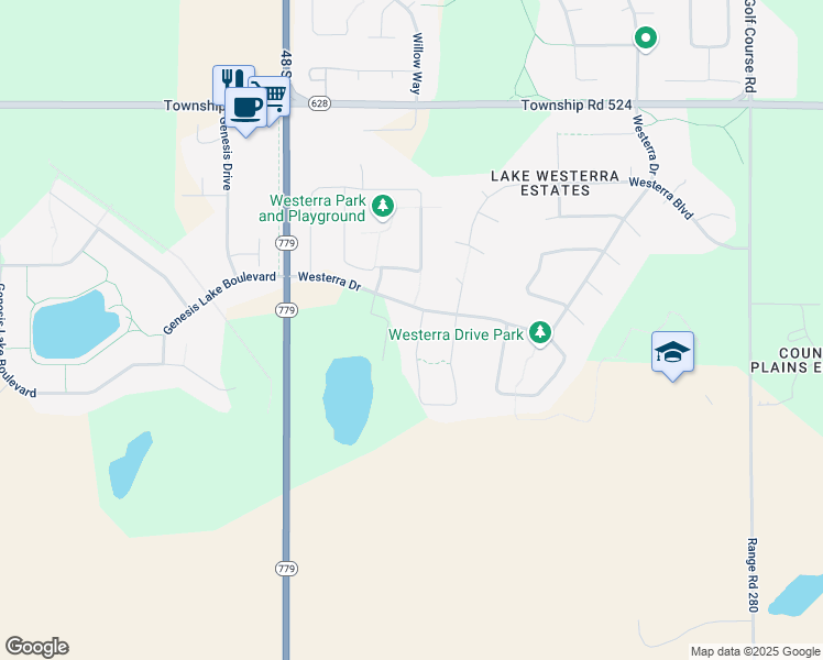 map of restaurants, bars, coffee shops, grocery stores, and more near 1608 Westerra Avenue in Stony Plain