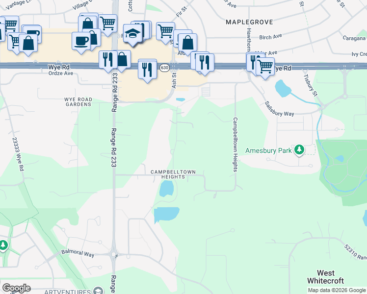 map of restaurants, bars, coffee shops, grocery stores, and more near 241 Campbelltown Heights in Sherwood Park