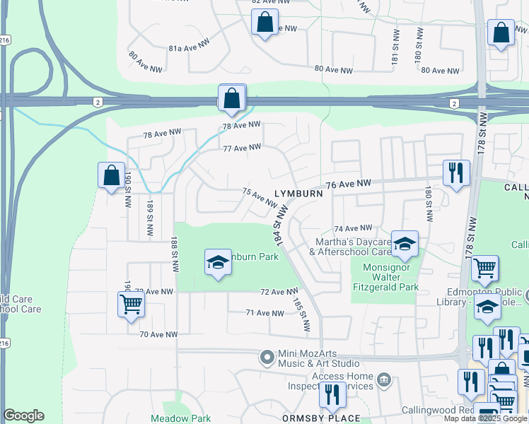 map of restaurants, bars, coffee shops, grocery stores, and more near in Edmonton