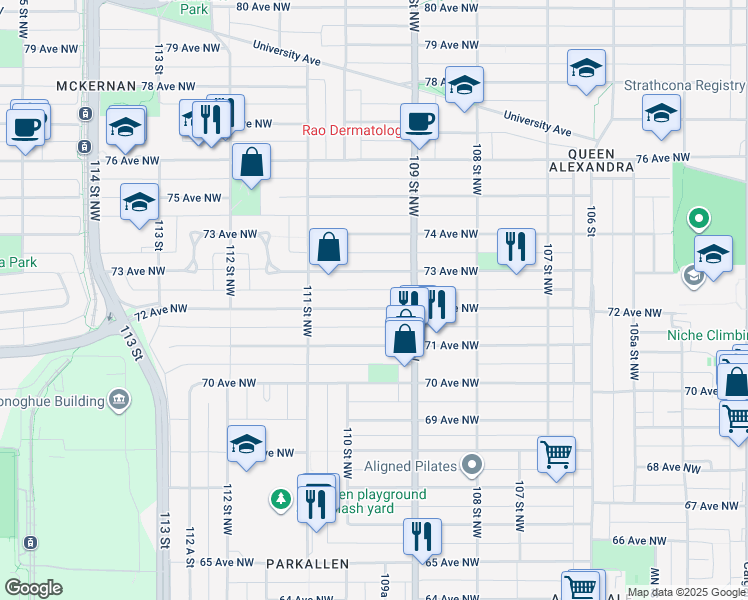 map of restaurants, bars, coffee shops, grocery stores, and more near in Edmonton