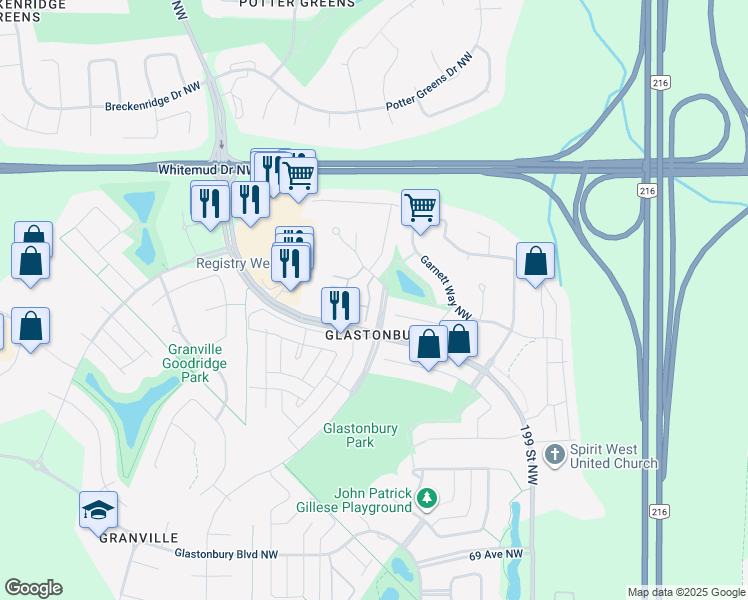 map of restaurants, bars, coffee shops, grocery stores, and more near 2004 Grantham Court Northwest in Edmonton