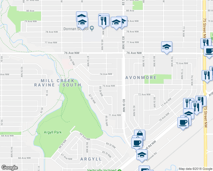 map of restaurants, bars, coffee shops, grocery stores, and more near 8326 73 Avenue Northwest in Edmonton