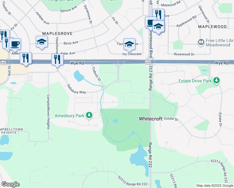 map of restaurants, bars, coffee shops, grocery stores, and more near 202 Salisbury Way in Sherwood Park