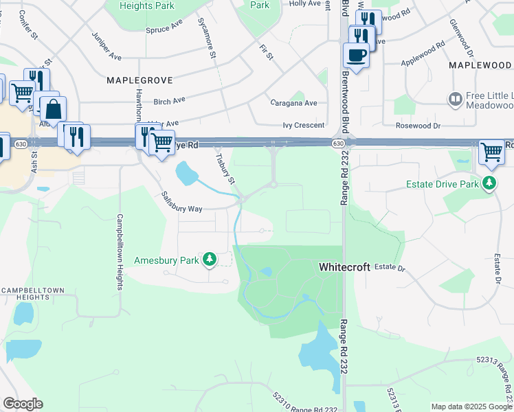 map of restaurants, bars, coffee shops, grocery stores, and more near 200 Salisbury Way in Sherwood Park