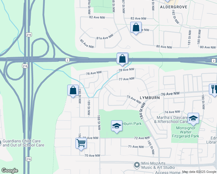map of restaurants, bars, coffee shops, grocery stores, and more near 7427 75 Avenue Northwest in Edmonton