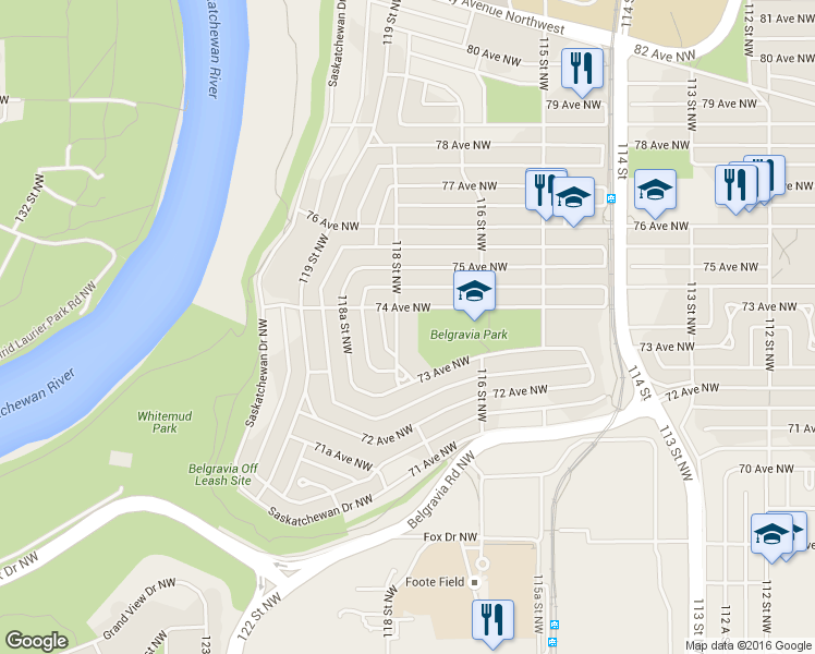 map of restaurants, bars, coffee shops, grocery stores, and more near in Edmonton