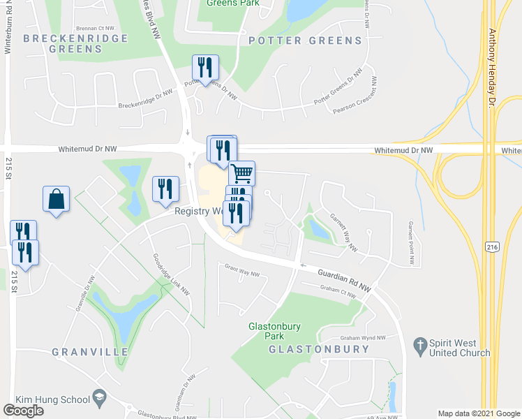 map of restaurants, bars, coffee shops, grocery stores, and more near 2004 Grantham Drive Northwest in Edmonton