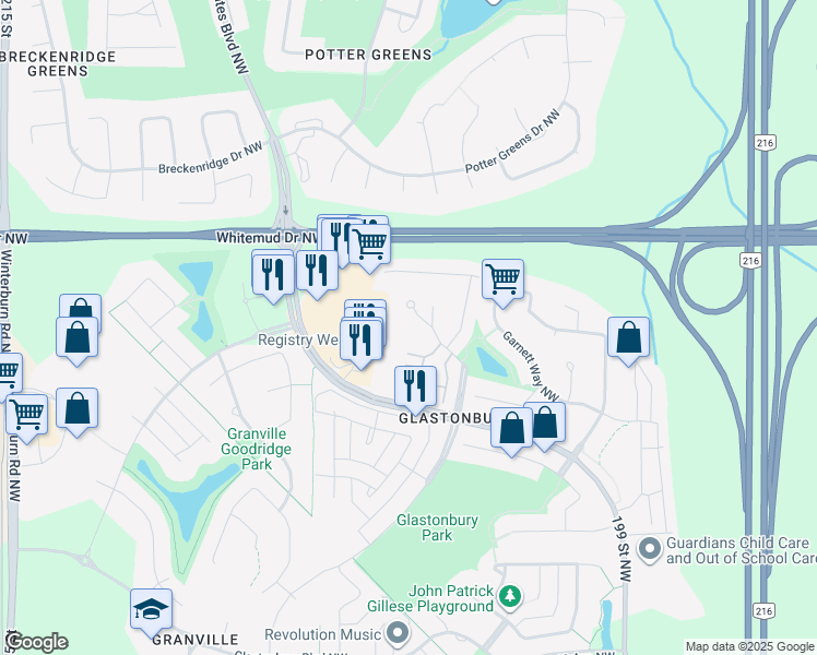 map of restaurants, bars, coffee shops, grocery stores, and more near 2004 Grantham Drive Northwest in Edmonton