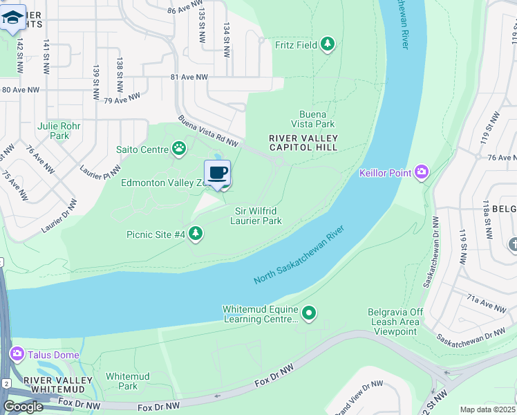 map of restaurants, bars, coffee shops, grocery stores, and more near Sir Wilfrid Laurier Park Road Northwest in Edmonton