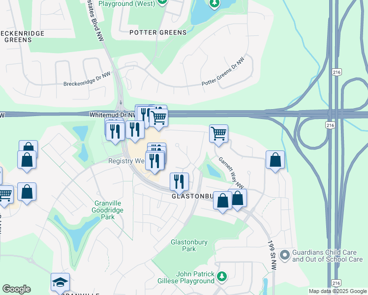 map of restaurants, bars, coffee shops, grocery stores, and more near 2045 Grantham Court Northwest in Edmonton