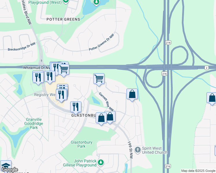 map of restaurants, bars, coffee shops, grocery stores, and more near 1909 Garnett Way Northwest in Edmonton