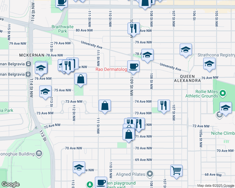 map of restaurants, bars, coffee shops, grocery stores, and more near in Edmonton
