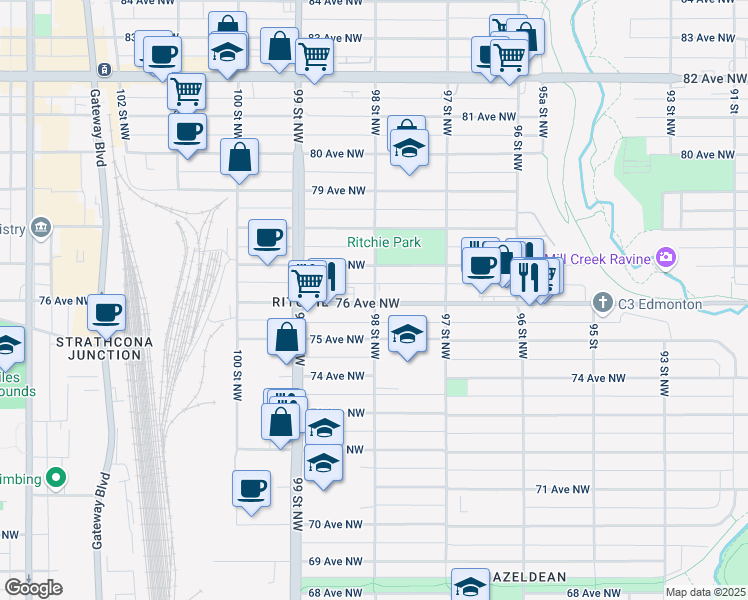 map of restaurants, bars, coffee shops, grocery stores, and more near in Edmonton