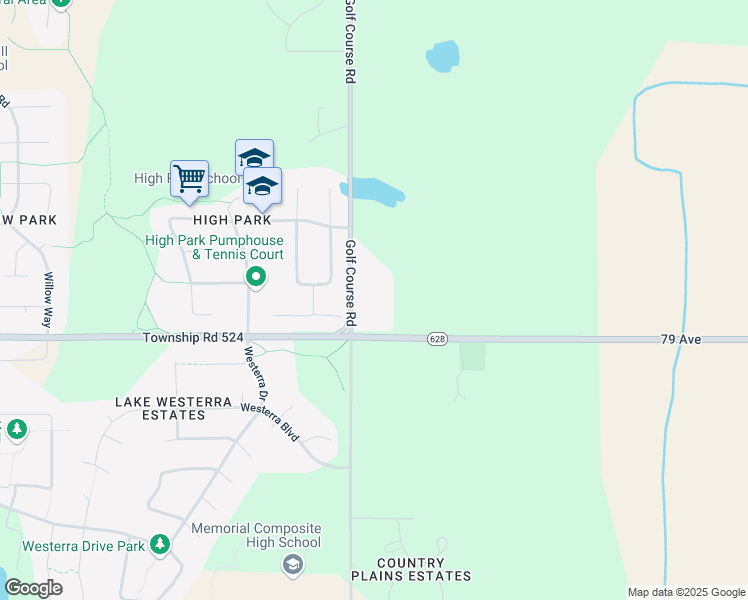 map of restaurants, bars, coffee shops, grocery stores, and more near 7801 Golf Course Road in Stony Plain