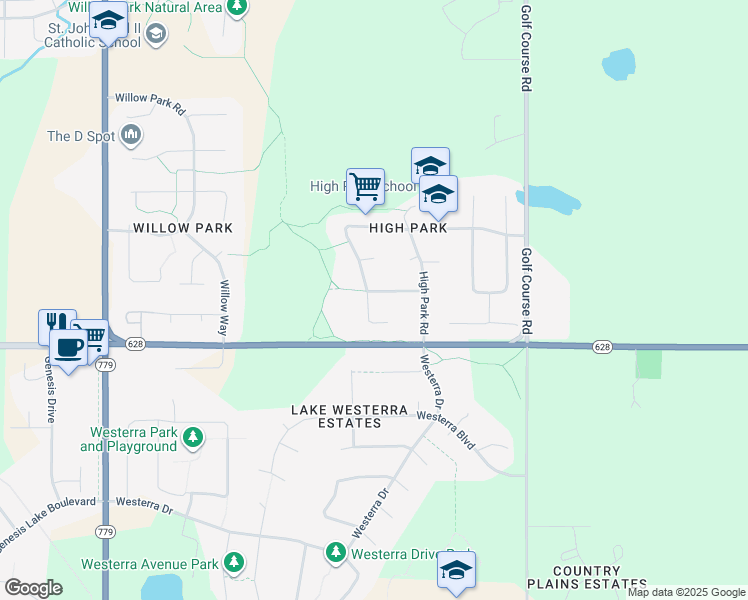 map of restaurants, bars, coffee shops, grocery stores, and more near 15 Hillside Way in Stony Plain