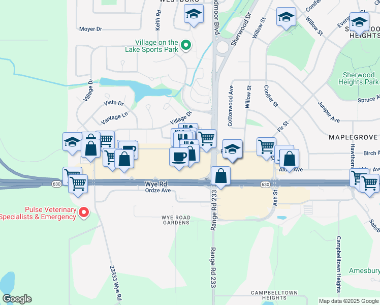 map of restaurants, bars, coffee shops, grocery stores, and more near 73 Virginia Crescent in Sherwood Park