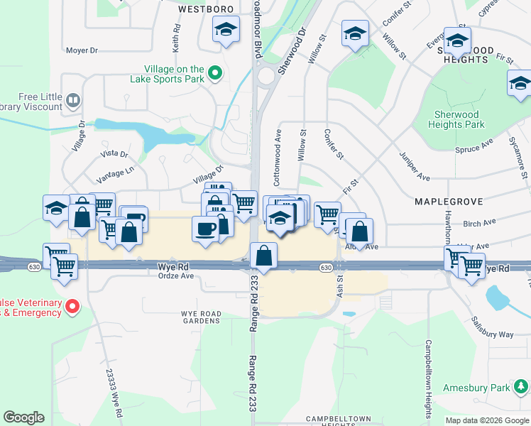 map of restaurants, bars, coffee shops, grocery stores, and more near 10 Fir Street in Sherwood Park