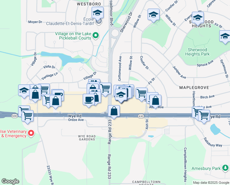 map of restaurants, bars, coffee shops, grocery stores, and more near in Sherwood Park