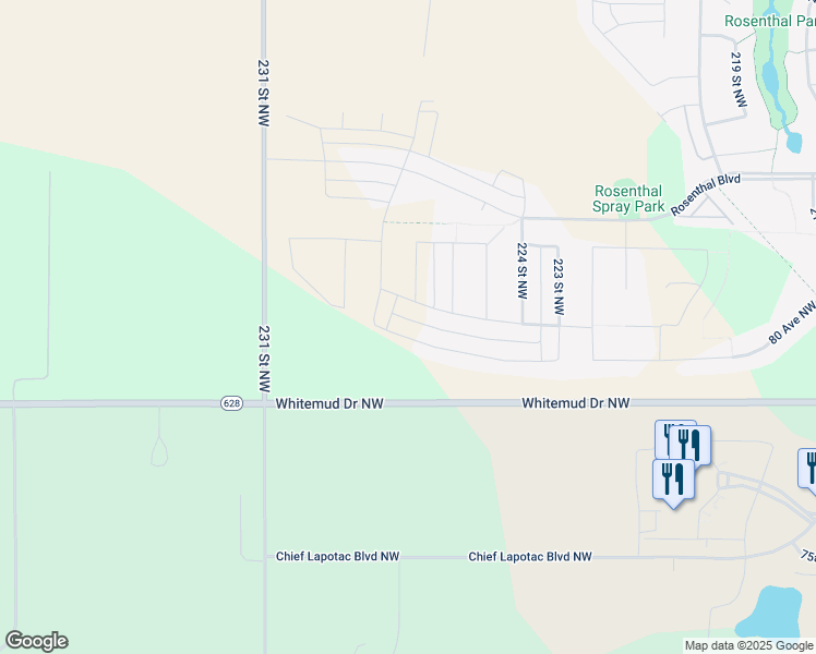 map of restaurants, bars, coffee shops, grocery stores, and more near 22623 81 Avenue Northwest in Edmonton