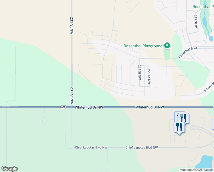 map of restaurants, bars, coffee shops, grocery stores, and more near 22623 81 Avenue Northwest in Edmonton