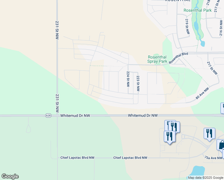 map of restaurants, bars, coffee shops, grocery stores, and more near 22607 81 Avenue Northwest in Edmonton