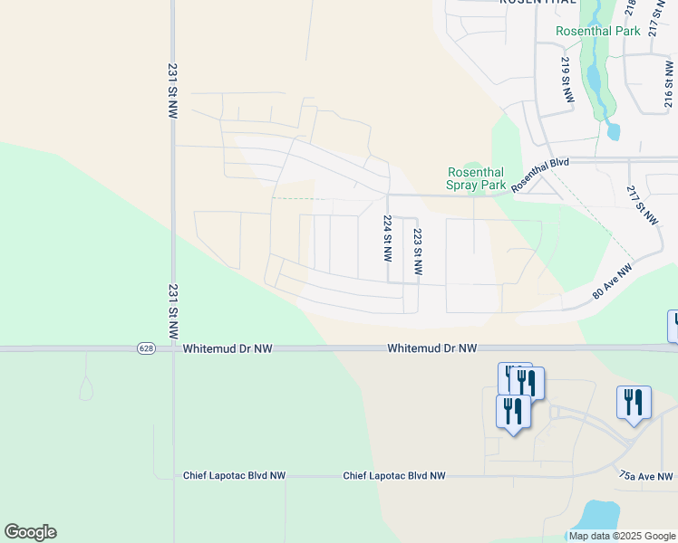 map of restaurants, bars, coffee shops, grocery stores, and more near 22607 81 Avenue Northwest in Edmonton