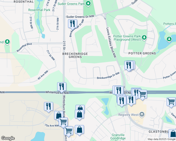 map of restaurants, bars, coffee shops, grocery stores, and more near 715 Balfour Close Northwest in Edmonton
