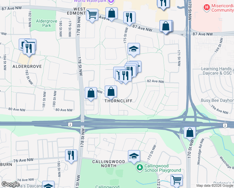 map of restaurants, bars, coffee shops, grocery stores, and more near 422 Briarwynd Court Northwest in Edmonton