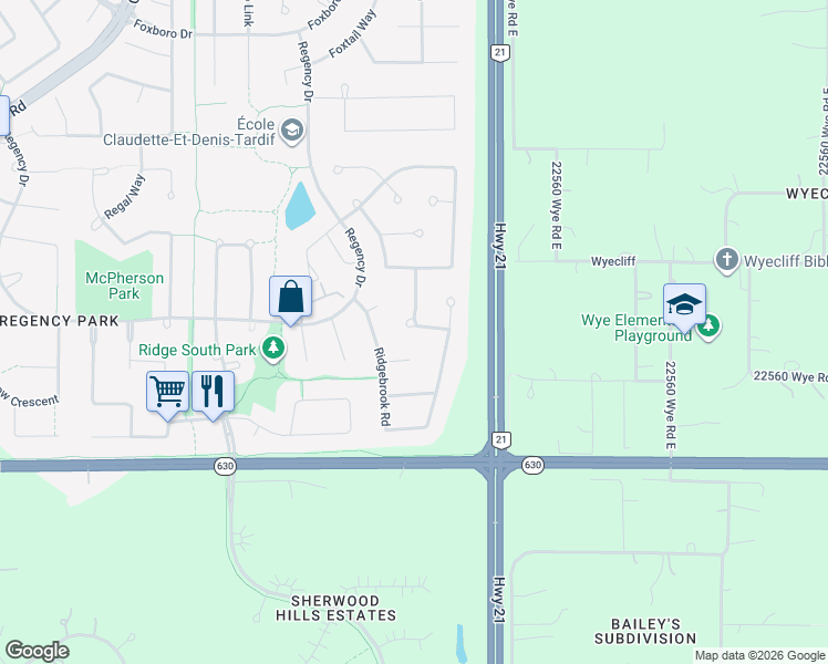 map of restaurants, bars, coffee shops, grocery stores, and more near 523 Ridgeland Way in Sherwood Park