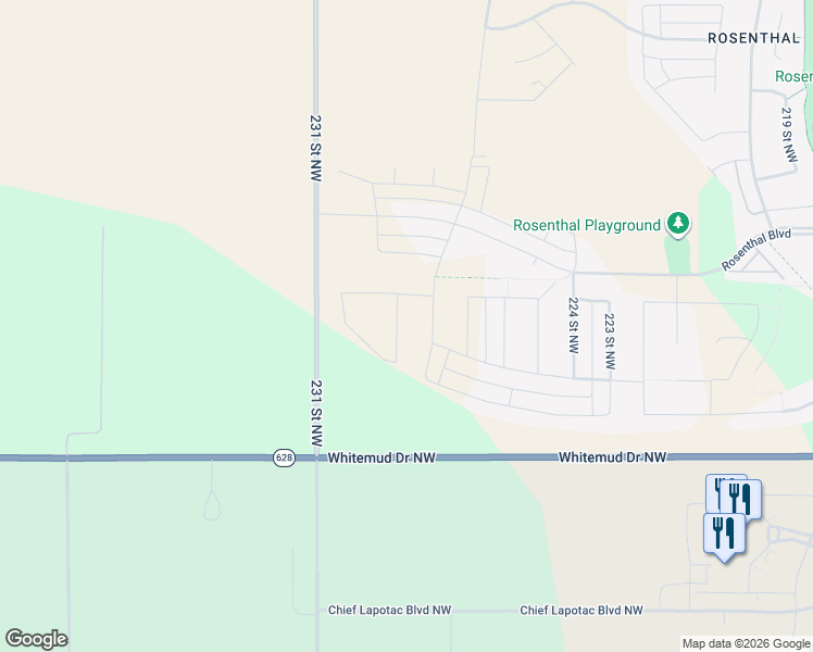 map of restaurants, bars, coffee shops, grocery stores, and more near 7903-10059 231 Street in Acheson