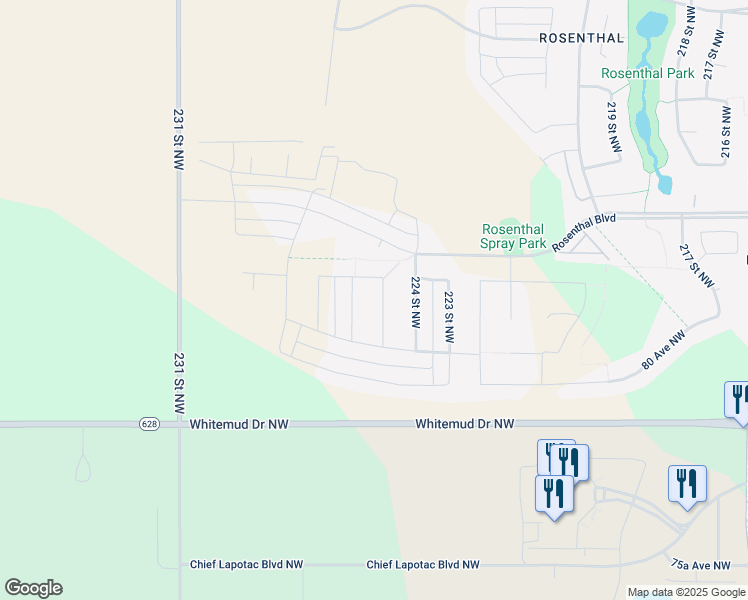 map of restaurants, bars, coffee shops, grocery stores, and more near 8152 225 Street Northwest in Edmonton