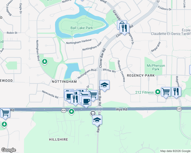 map of restaurants, bars, coffee shops, grocery stores, and more near 901 Normandy Drive in Sherwood Park