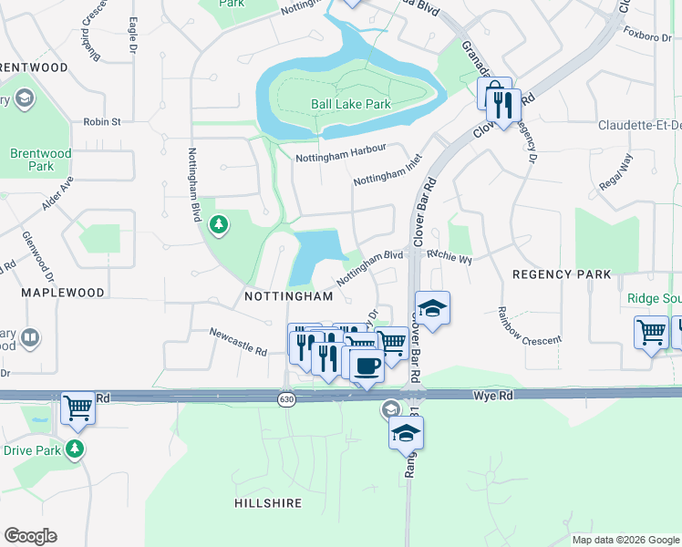 map of restaurants, bars, coffee shops, grocery stores, and more near 885 Nottingham Boulevard in Sherwood Park