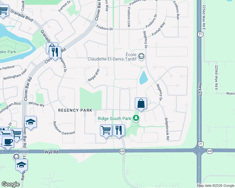 map of restaurants, bars, coffee shops, grocery stores, and more near 81 Ridgemont Crescent in Sherwood Park