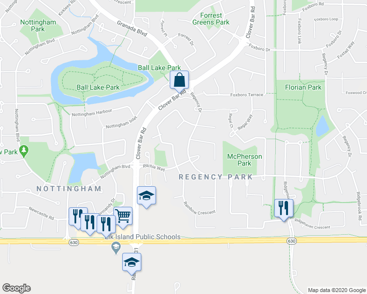 map of restaurants, bars, coffee shops, grocery stores, and more near 275 Regency Drive in Sherwood Park