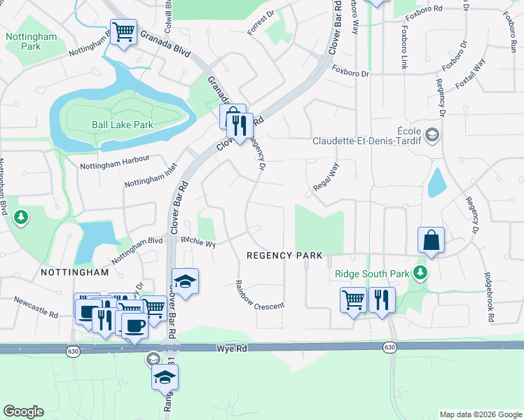 map of restaurants, bars, coffee shops, grocery stores, and more near 276 Regency Drive in Sherwood Park