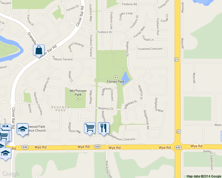 map of restaurants, bars, coffee shops, grocery stores, and more near 81 Ridgemont Crescent in Sherwood Park