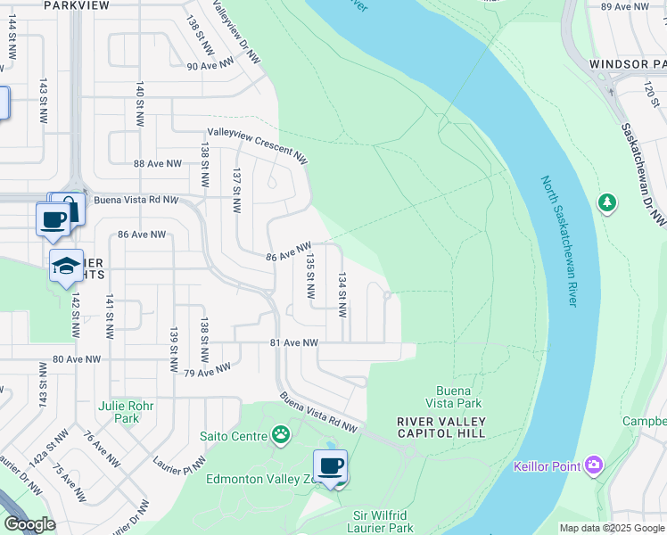 map of restaurants, bars, coffee shops, grocery stores, and more near 8504 134 Street Northwest in Edmonton