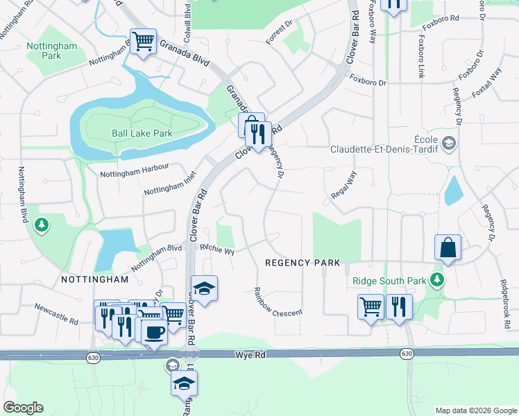 map of restaurants, bars, coffee shops, grocery stores, and more near 275 Regency Drive in Sherwood Park