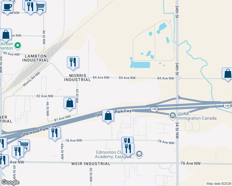 map of restaurants, bars, coffee shops, grocery stores, and more near 4051 84 Avenue Northwest in Edmonton