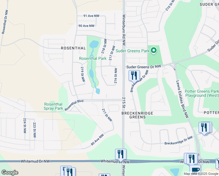 map of restaurants, bars, coffee shops, grocery stores, and more near 8404 Winterburn Road Northwest in Edmonton