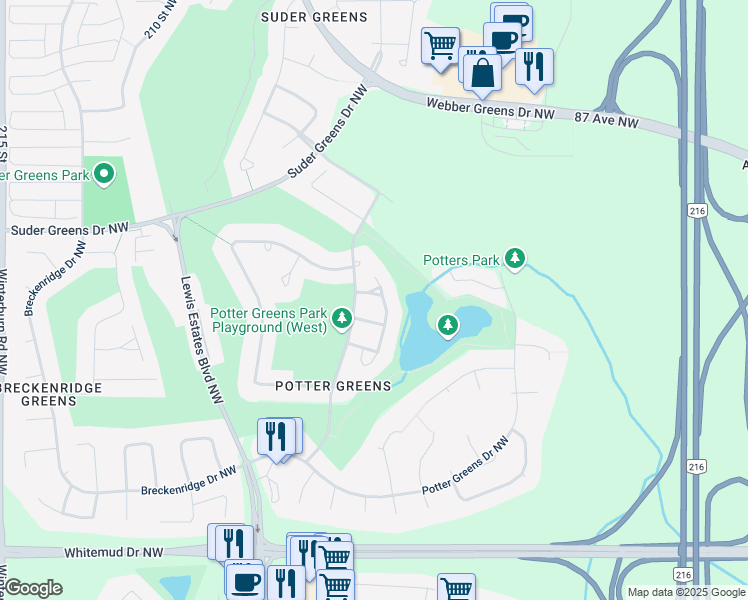map of restaurants, bars, coffee shops, grocery stores, and more near 929 Picard Drive Northwest in Edmonton