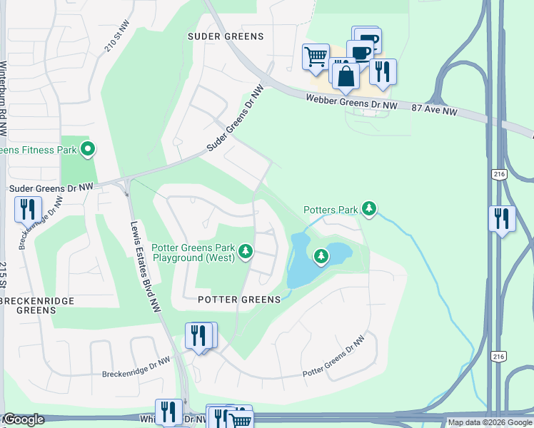 map of restaurants, bars, coffee shops, grocery stores, and more near 939 Picard Drive Northwest in Edmonton