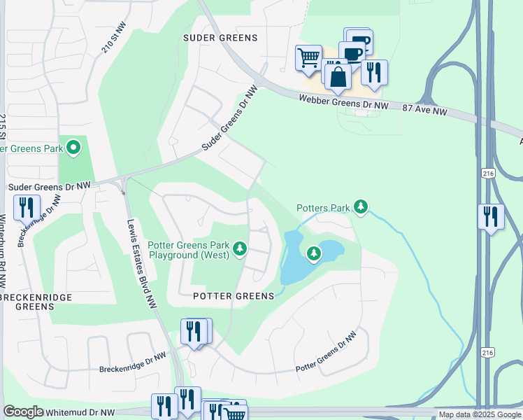 map of restaurants, bars, coffee shops, grocery stores, and more near 939 Picard Drive Northwest in Edmonton